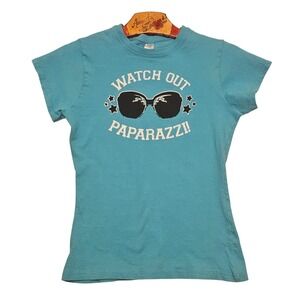 Spring Faire Girls Blue Watch Out Paparazzi Sunglasses Graphic Tee Size S